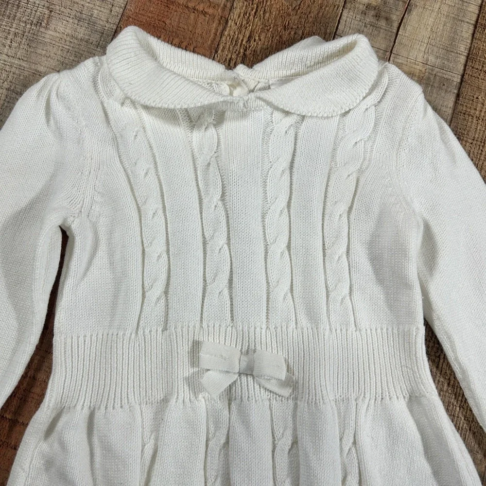 Gymboree Cable Knit Sweater Dress White Peter Pan Collar Bow 5T NWT New